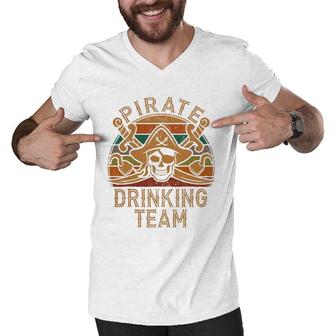 Fun Pirate Drinking Team Jolly Roger Dad Halloween Men V-Neck Tshirt | Mazezy