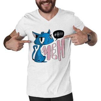 Funny Meh Cat Gift For Cat Moms And Cat Dads Men V-Neck Tshirt | Mazezy