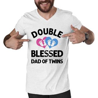 Funny New Dad Of Twins Gift For Men Father Announcement Men V-Neck Tshirt | Mazezy