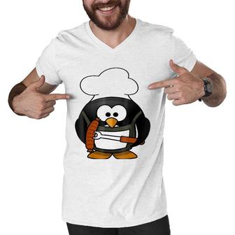Funnypenguin Cooking Grill-Barbeque Or Dads Bbq Gift Men V-Neck Tshirt | Mazezy