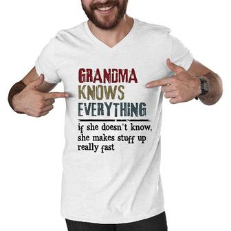 Grandma Knows Everything Grandma Grandkids Saying Humor Men V-Neck Tshirt - Seseable