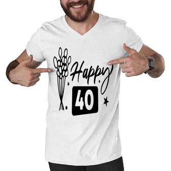 Happy 40 Flowers Happy 40Th Birthday Funny Present Men V-Neck Tshirt - Seseable