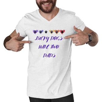 Lucky Dogs Have Two Dads Lgbt Dog Dads Pawprints Hearts Men V-Neck Tshirt | Mazezy