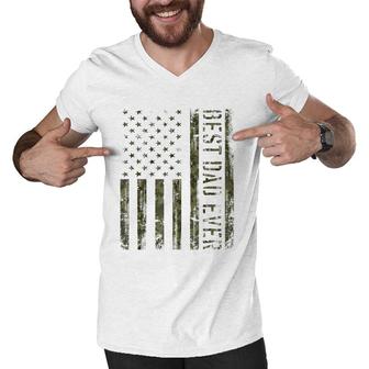 Mens Best Dad Ever American Flag Camofor Fathers Day Men V-Neck Tshirt