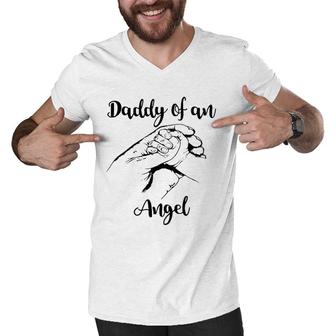 Mens Daddy Of An Angel Pregnancy Loss Miscarriage Gift For Dads Men V-Neck Tshirt | Mazezy