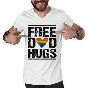 Mens Free Dad Hugs Lgbtq Pride Stepfather Daddy Papa Design Men V-Neck Tshirt | Mazezy