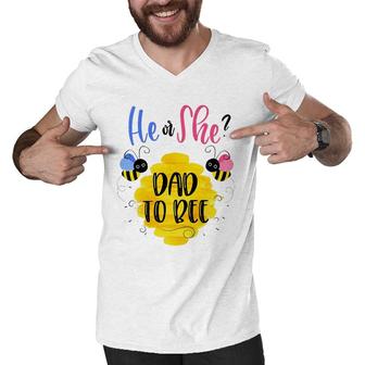 Mens Gender Reveal What Will It Bee Theme He Or She Dad Inspired Men V-Neck Tshirt | Mazezy