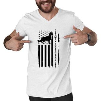 Mens German Shepherd Dad Vintage American Flag Patriotic Dog Men V-Neck Tshirt | Mazezy