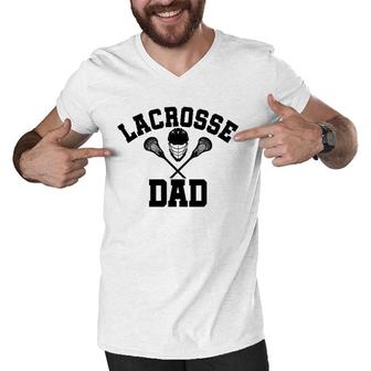 Mens Lacrosse Dad Lax Daddy Father's Day Gift Men V-Neck Tshirt | Mazezy