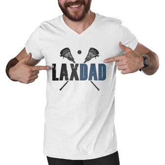 Mens Lax Dad Lacrosse Player Father Parent Coach Gift Vintage Men V-Neck Tshirt | Mazezy