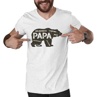 Men's Papa Camping Bear Top Camper Grandpa Gifts For Men Men V-Neck Tshirt | Mazezy
