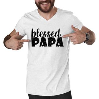 Mens Papa Grandpa Proud New Dad Blessed Papa Father's Day Men V-Neck Tshirt | Mazezy