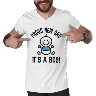 Mens Proud New Dad It's A Boy Father's Day Gift Men V-Neck Tshirt | Mazezy