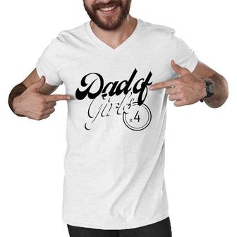 Mens Retro Design Dad Of 4 Girls Men V-Neck Tshirt | Mazezy