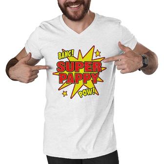 Mens Super Pappy Super Power Dad Father Gift Men V-Neck Tshirt | Mazezy