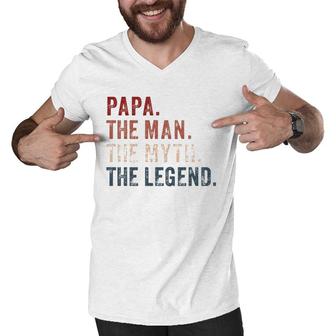 Papa Man Myth Legend For Mens & Dad Funny Father Gift Men V-Neck Tshirt | Mazezy