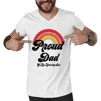 Proud Dad Of A Gay Son Lgbtq Ally Gifts Free Dad Hugs Bi Men V-Neck Tshirt | Mazezy