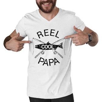 Reel Cool Papa Funny Father's Day Gift Fishing Grandpa Dad Men V-Neck Tshirt | Mazezy