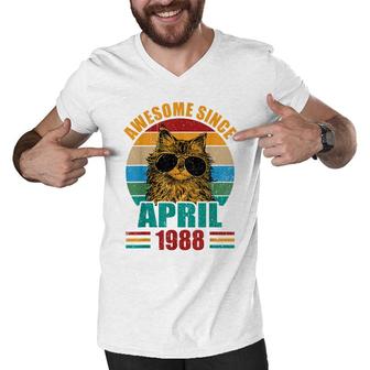 Retro Awesome Since April 1988 34Th Birthday 34 Years Old Men V-Neck Tshirt - Seseable
