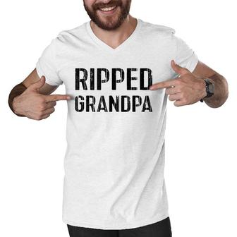 Ripped Grandpa Gift Father's Day 1 Best Grandpa Ever Men V-Neck Tshirt | Mazezy