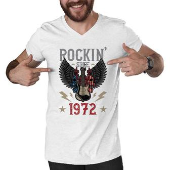 Rockin Since 1972 T Rock N Roll Lovers 50Th Birthday Premium Men V-Neck Tshirt - Seseable