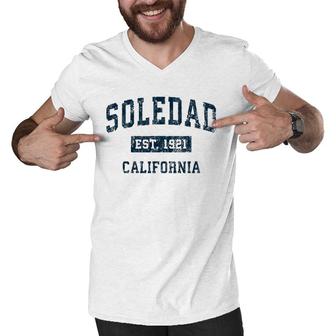Soledad California Ca Vintage Sports Design Navy Print Men V-Neck Tshirt | Mazezy