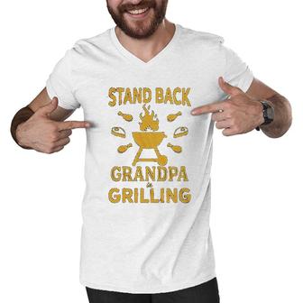 Stand Back Grandpa Is Grilling Men V-Neck Tshirt | Mazezy