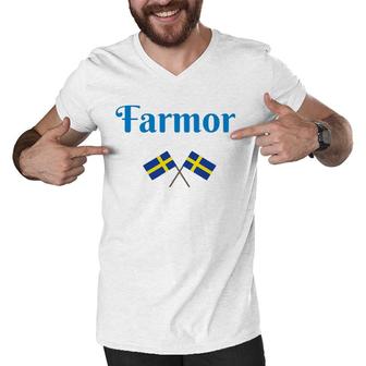 Swedish Grandmother Farmor Flags Sweden Father's Mother Men V-Neck Tshirt | Mazezy