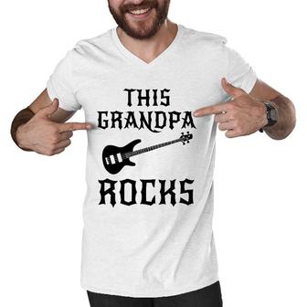 This Grandpa Rocks Father's Day Birthday Guitar Gift Men V-Neck Tshirt | Mazezy