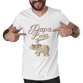 Vintage Papa Bear Dad Father's Day Father Gift Tee Men V-Neck Tshirt | Mazezy