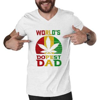 Weed Three Color Worlds Dopest Dad Funny Leaf Fashion For Men Women Men V-Neck Tshirt - Seseable