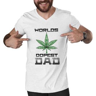 Weed Worlds Dopest Dad Funny Leaf Casual For Men Women Leaf Men V-Neck Tshirt - Seseable