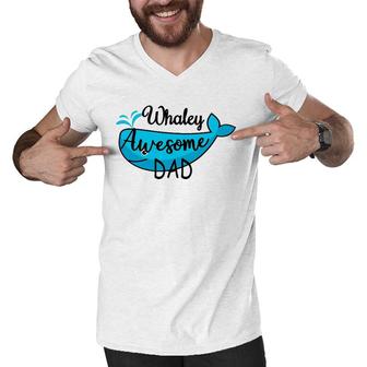 Whaley Awesome Dad Cute Aquatic Ocean Animal Funny Whale Pun Men V-Neck Tshirt | Mazezy