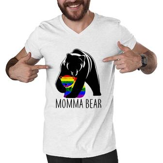 Womens Momma Bear Awesome Father Men V-Neck Tshirt | Mazezy