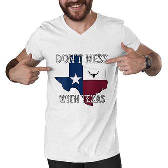 Womens Texas Do NotMess With Vintage Texas Longhorn Lone Star State Gift Men V-Neck Tshirt - Seseable
