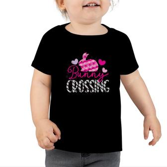 Bunny Crossing Pink Heart Cute Easter Day 2022 Toddler Tshirt - Seseable
