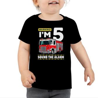 Kids Fire Truck 5 Year Old Firefighter 5Th Birthday Boy Five Toddler Tshirt - Seseable