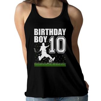 10 Years Old Soccer Birthday Party Theme 10Th Gift For Boy Women Flowy Tank | Mazezy