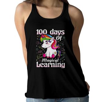 100 Days Of Magical Learning 100Th Day Of School Unicorn Kid Women Flowy Tank | Mazezy UK