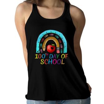 100 Days Of School - 100Th Day Of School Rainbow Girls Boys Women Flowy Tank | Mazezy