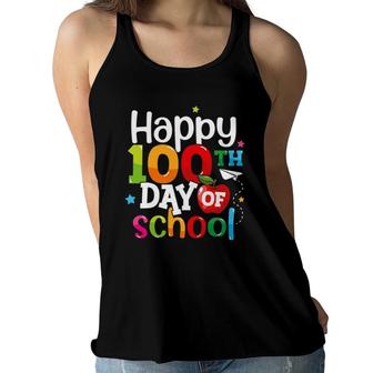 100 Days Of School Teachers Kids Girls Boys Happy 100Th Day Women Flowy Tank | Mazezy