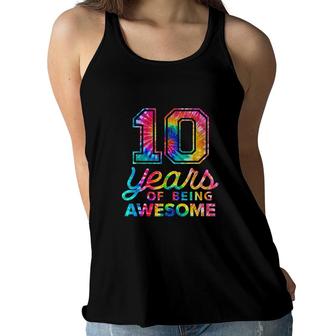10th Birthday Tie Dye 10 Years Old Awesome Women Flowy Tank - Seseable
