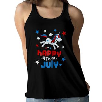 4Th Of July Cute Unicorn Girls American Flag Women Flowy Tank | Mazezy