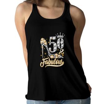 50 And Fabulous 50 Years Old 50th Birthday Diamond Crown Shoes Women Flowy Tank - Seseable