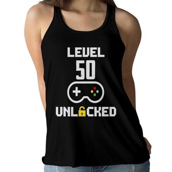 50Th Birthday Gift Level 50 Unlocked Gamer Women Flowy Tank - Seseable