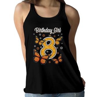 8 Years Old Monarch Butterfly Papillon 8Th Birthday Girl Women Flowy Tank | Mazezy