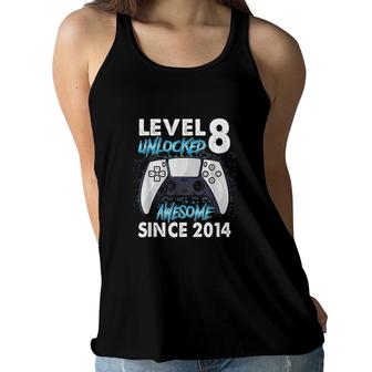 8th Birthday Gift Boys Level 8 Unlocked Awesome 2014 Gamer Women Flowy Tank - Seseable