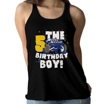 Boys 5 Years Old 5Th Birthday Boy Monster Truck Offroad Party Women Flowy Tank | Mazezy