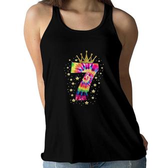 Colorful Tie Dye Number 7 Year Old Girls Boy 7th Birthday Women Flowy Tank - Seseable