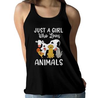 Cow Dog Chicken Cat Just A Girl Who Loves Animals Women Flowy Tank | Mazezy